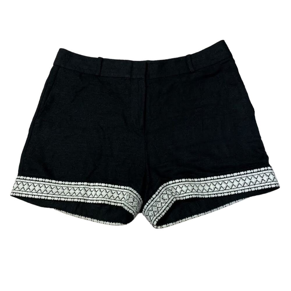 Kate Spade NY Black Linen White Geometric Embroidered Tailored Shorts Sz 2 NWOT - Picture 5 of 11